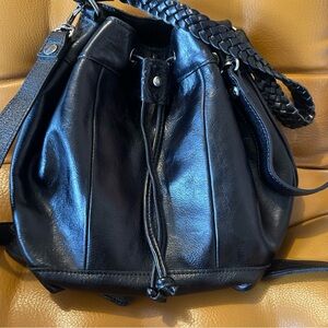 Patricia Nash Black Leather Bucket Shoulder Bag
